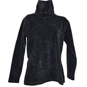 Vintage 80s Turtleneck Top Womens S Black Mod Ribbed Knit Corduroy Thick